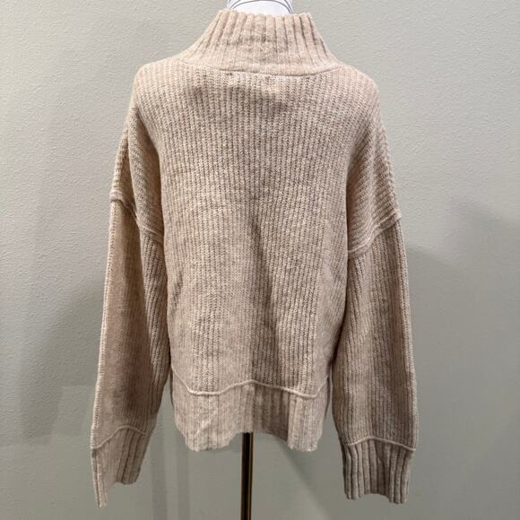 The Workshop NEW Oatmeal Beige Mock Neck Chunky Knit Sweater Medium Cozy Soft - Picture 2 of 8